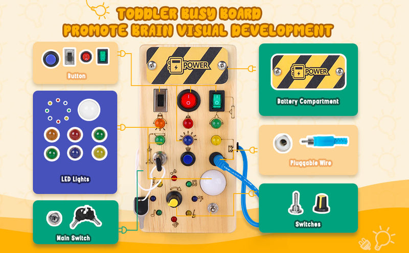 Tablero Montessori de Actividades para ninos con Interruptores LED - Más de 3 años